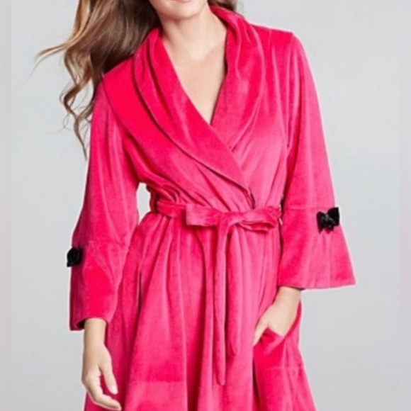 Betsey Johnson Other - BETSEY JOHNSON Barbie pink, shawl collared, velour robe with bow detail. Size L